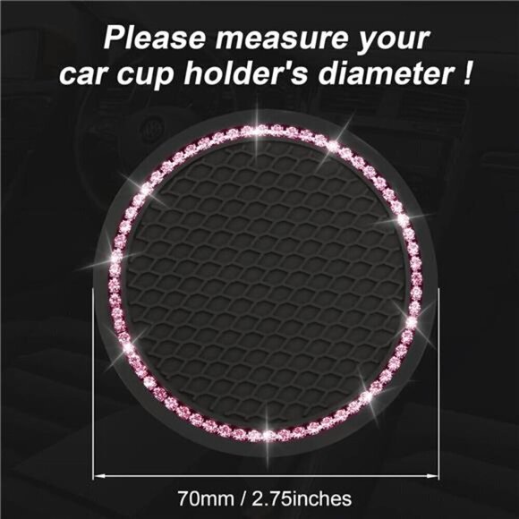 Car Cup Coaster Pink Black Bling Vehicle 2 Pack Rhinestone Universal Insert - Picture 3 of 4